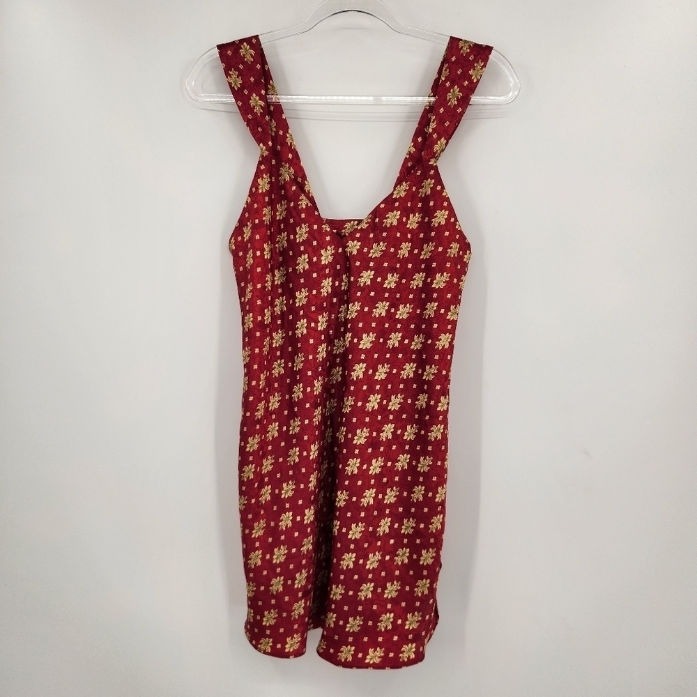 Victoria's Secret Vintage Satin Night Dress Sleeveless Size Medium Maroon Gold